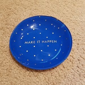 Blue & Gold “Make It Happen” Ring Dish Trinket Tray Jewelry Holder 4" NWT